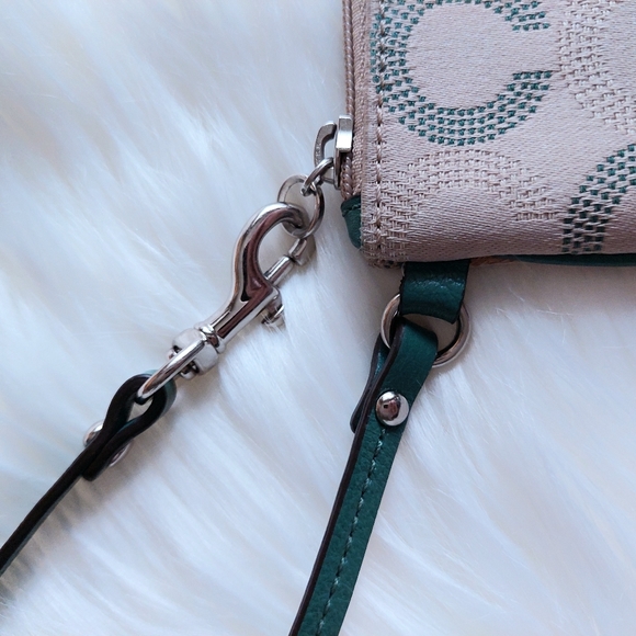 Coach Signature Wristlet in Green/Taupe/Cream - Picture 3 of 6